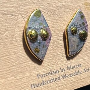 Vintage Porcelain Earrings by Marcia with a Metallic Purple and Gold finish